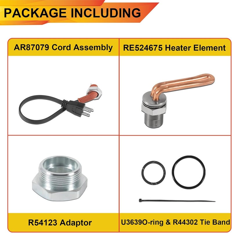 YCCOREE Replace for DZ102076 RE227949 Engine Coolant Heater Kit, Engine Block Heater Kit with Power Cord Fits for John Deere Tractors - Image 5